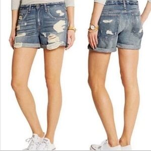 Rag & Bone Boyfriend Denim Cuffed Shorts In Obispo Rebel Highly Distressed 26